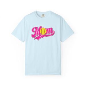 softball mom t shirt pink retro script mom with softball graphic on comfort colors 1717 tee