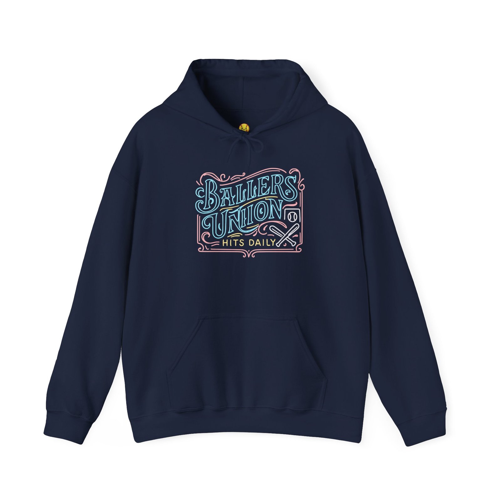 ballers union softball hoodie — 'ballers union hits daily' retro neon sign style hooded sweatshirt