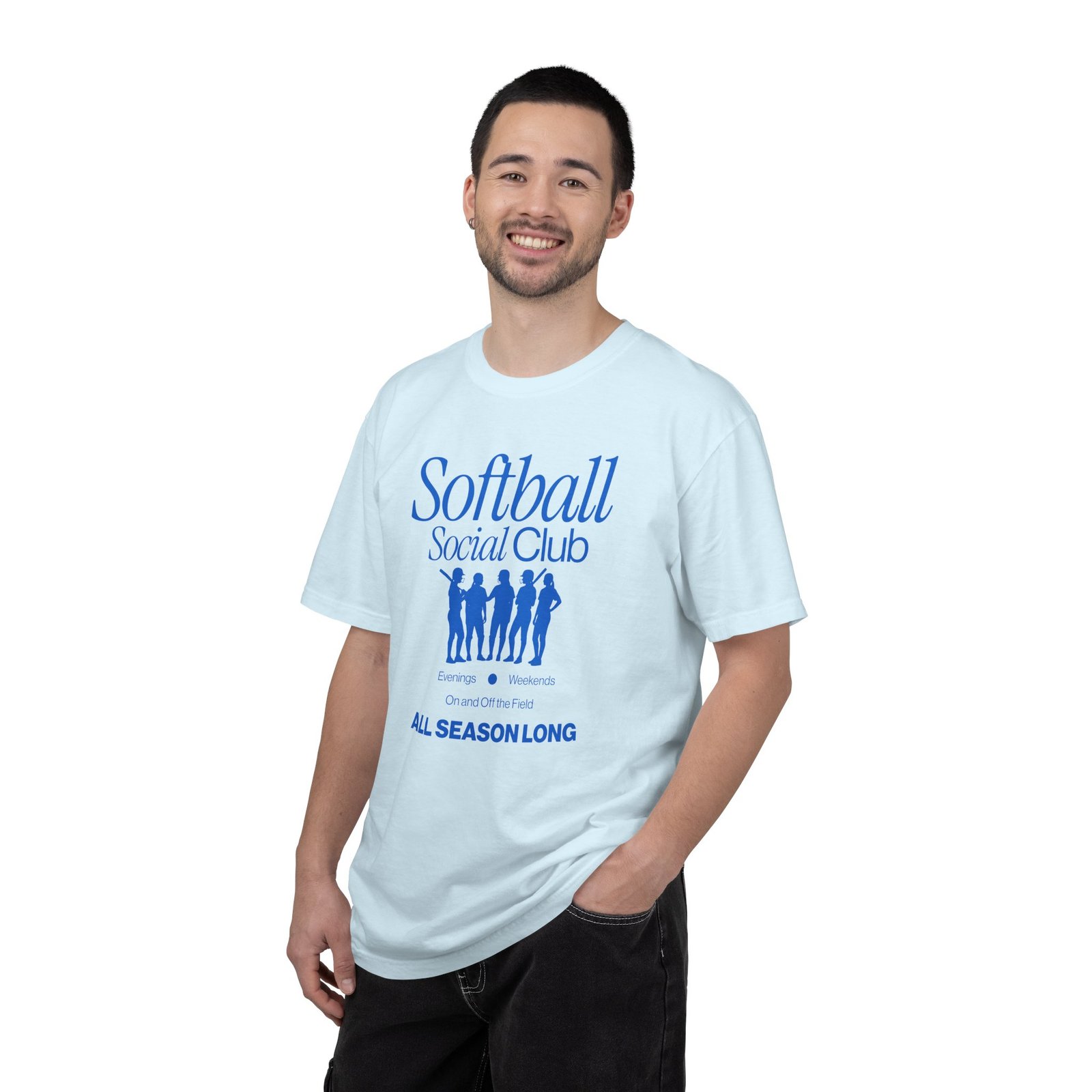 softball social club tee — all season long design on comfort colors 1717 t shirt