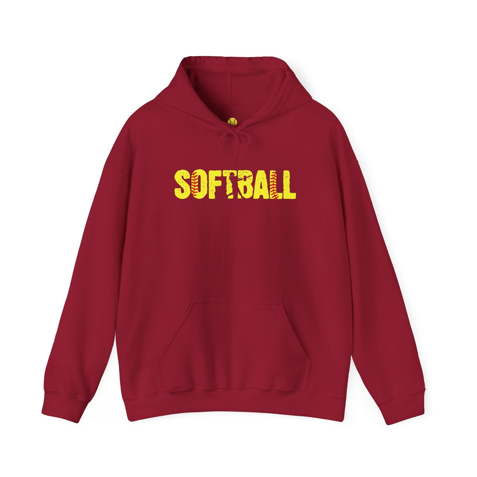 softball graphic hoodie — yellow stitch lettering in softball yellow hooded sweatshirt