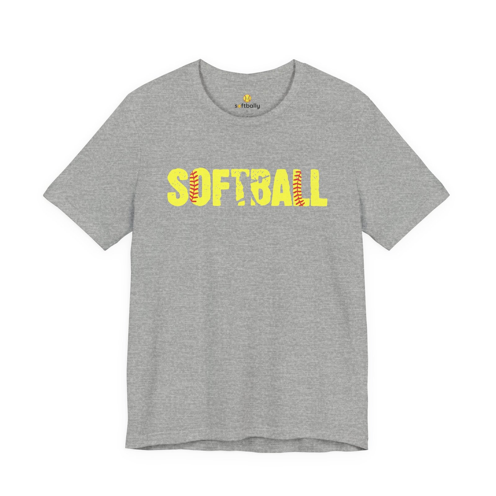 softball graphic tee — yellow stitch lettering in softball yellow tee shirt