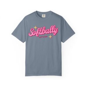softbally “let’s go!” tee — bubble gum retro softball design on comfort colors 1717 t shirt