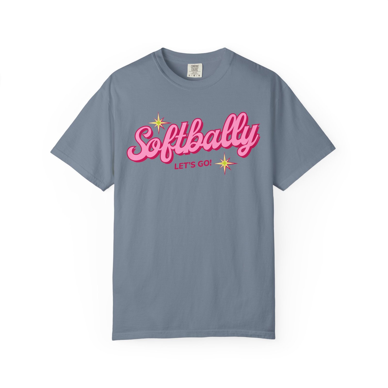 softbally “let’s go!” tee — bubble gum retro softball design on comfort colors 1717 t shirt