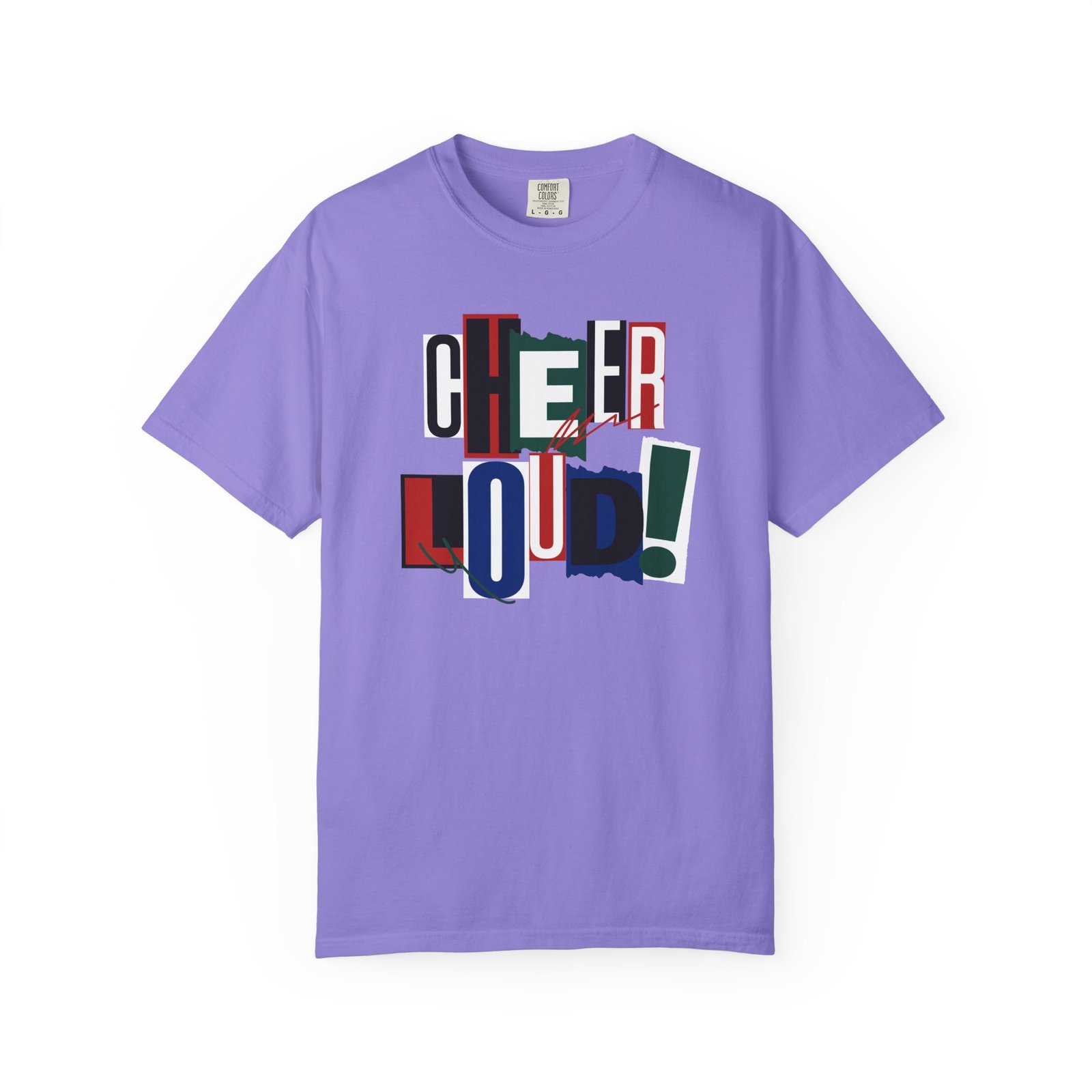 cheer loud! graphic tee — bold retro scrapbooking style design on comfort colors 1717 tee