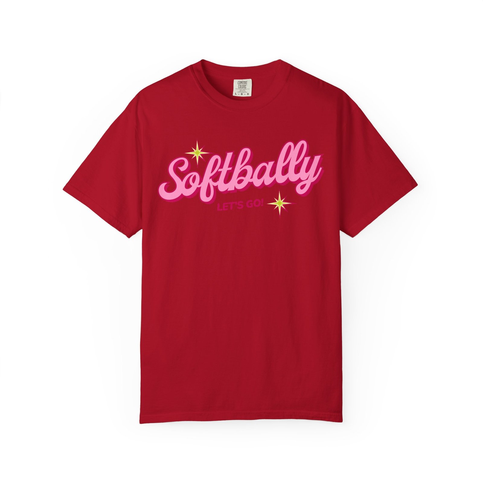 softbally “let’s go!” tee — bubble gum retro softball design on comfort colors 1717 t shirt