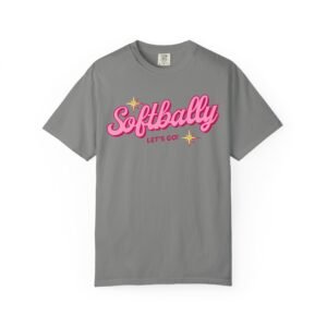 softbally “let’s go!” tee — bubble gum retro softball design on comfort colors 1717 t shirt