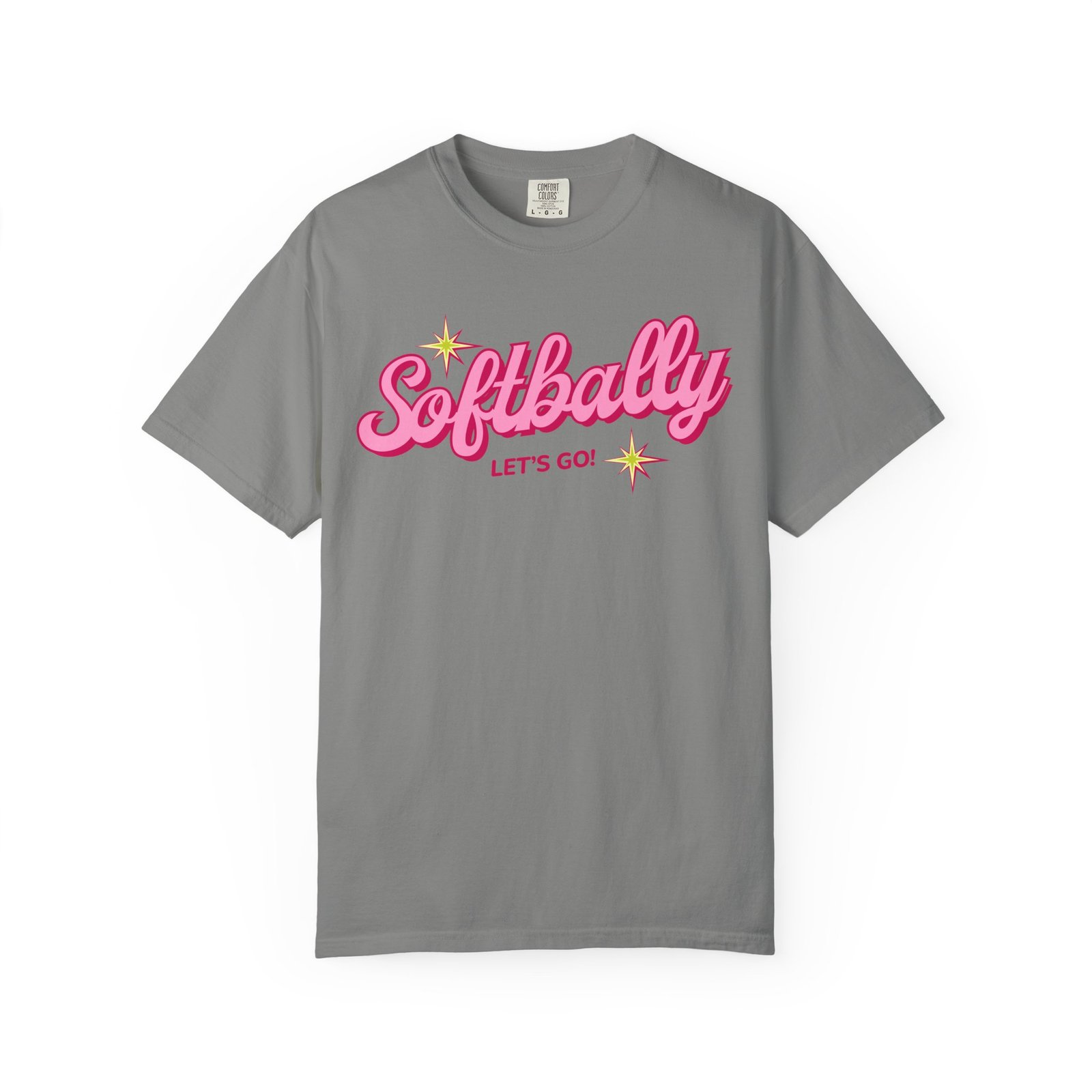 softbally “let’s go!” tee — bubble gum retro softball design on comfort colors 1717 t shirt