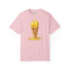 melting softball t‑shirt — dripping softball ice cream graphic on comfort colors 1717 tee