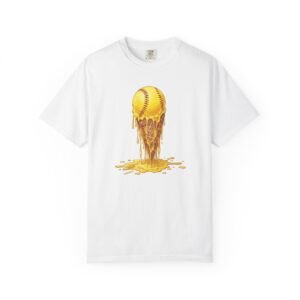 melting softball t‑shirt — dripping softball ice cream graphic on comfort colors 1717 tee