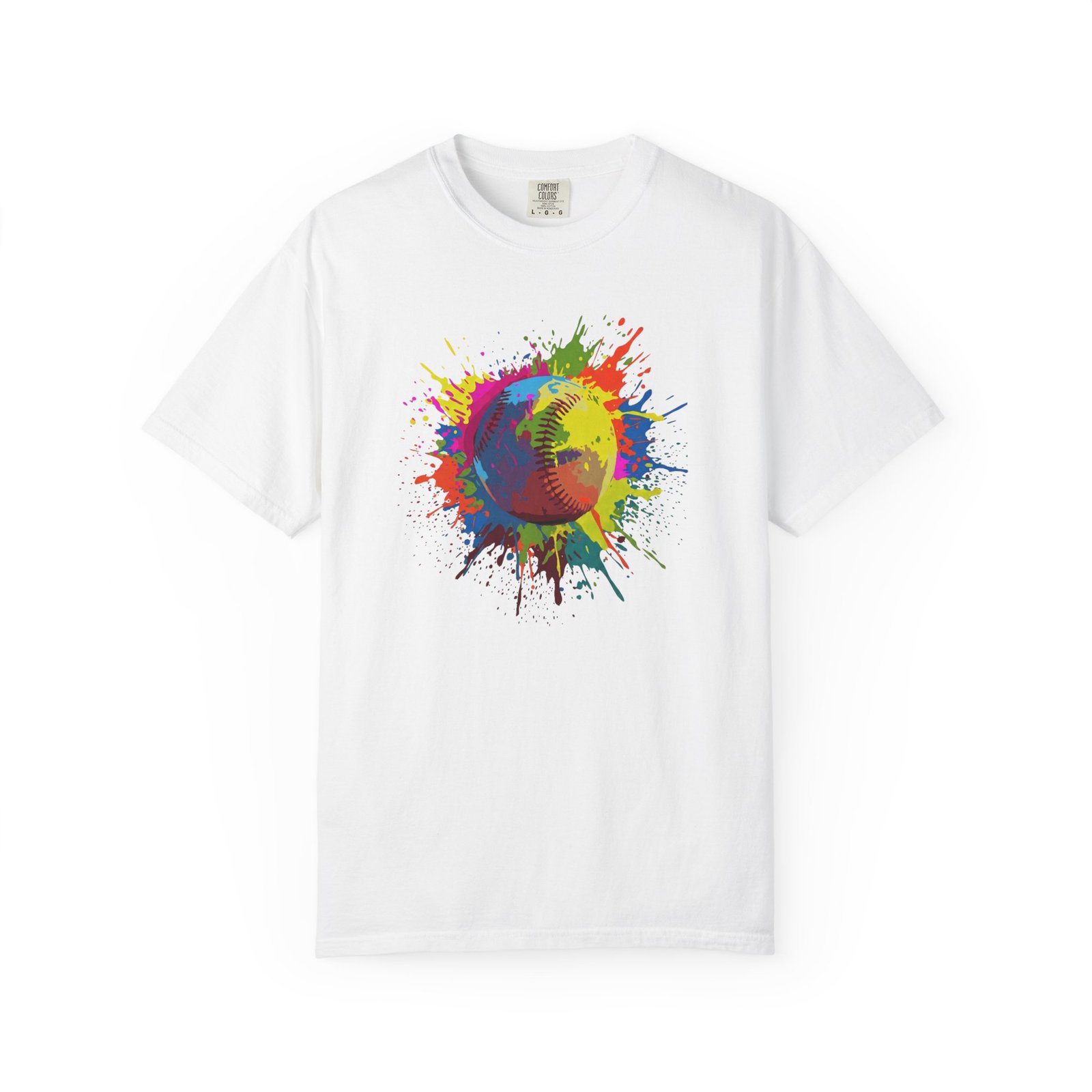 color splash softball tee — vibrant crewneck softball graphic on comfort colors 1717 shirt
