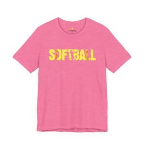 softball graphic tee — yellow stitch lettering in softball yellow tee shirt