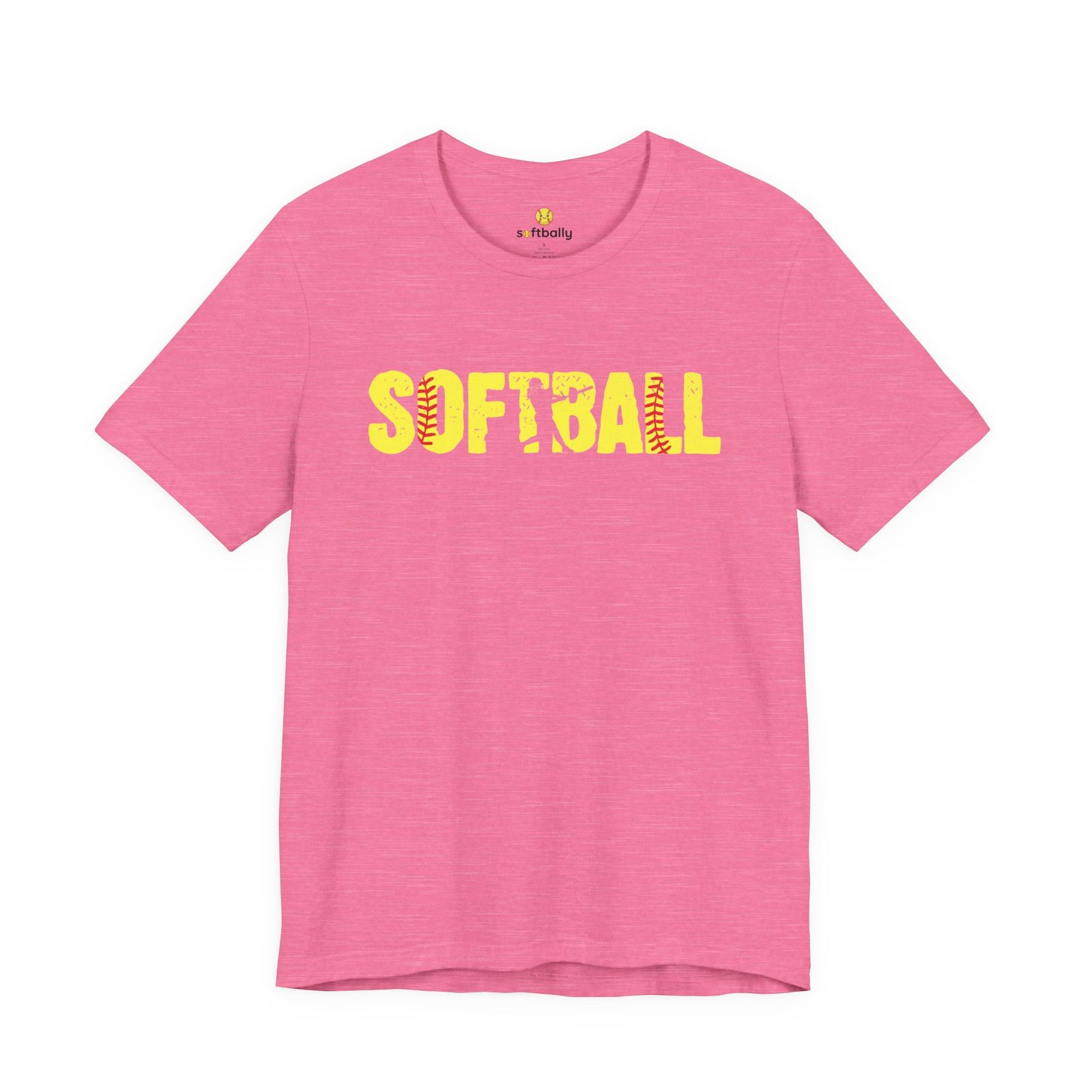 softball graphic tee — yellow stitch lettering in softball yellow tee shirt