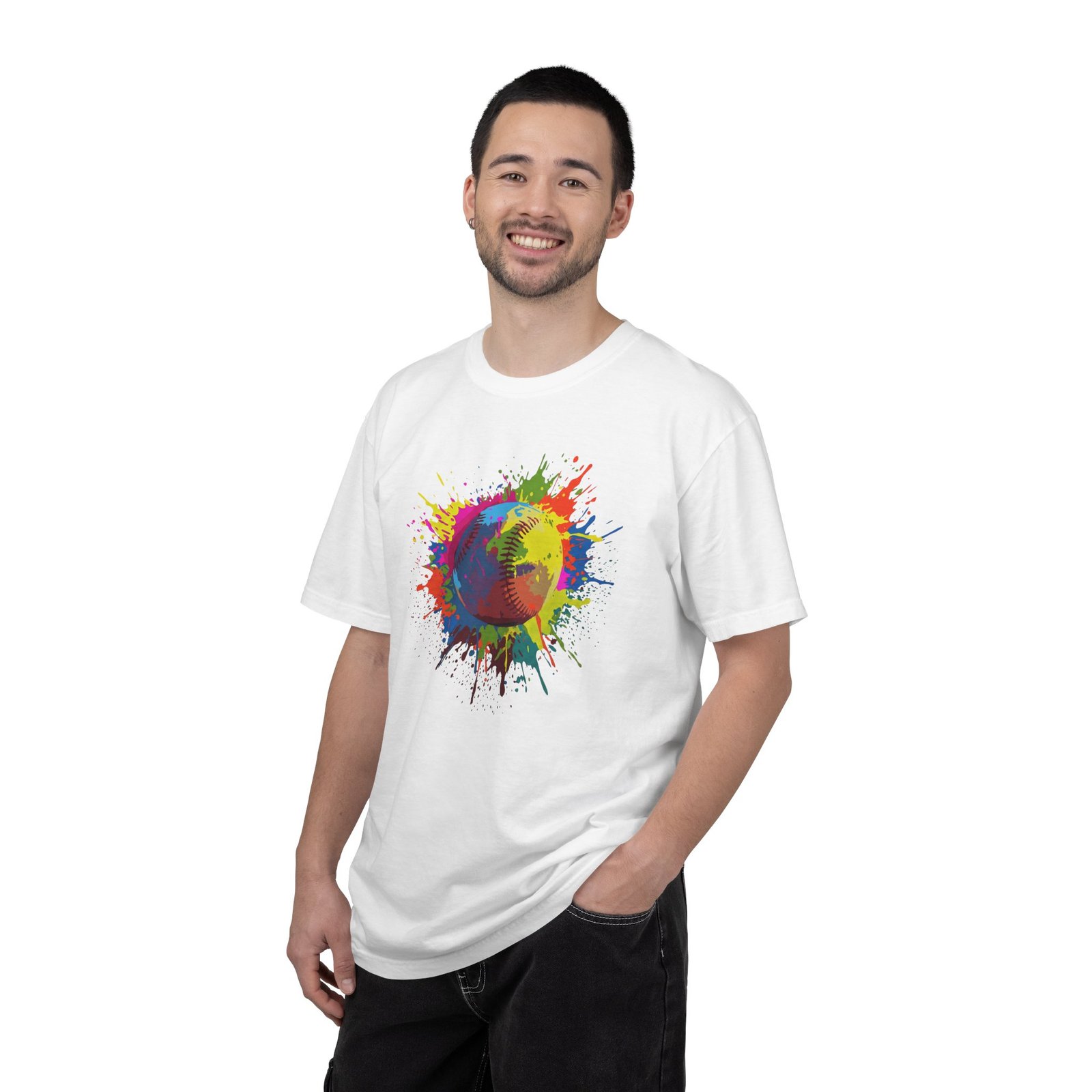 color splash softball tee — vibrant crewneck softball graphic on comfort colors 1717 shirt