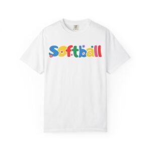 copy of softball colorful kids tee — playful retro lettering softball design on comfort colors 1717 t shirt