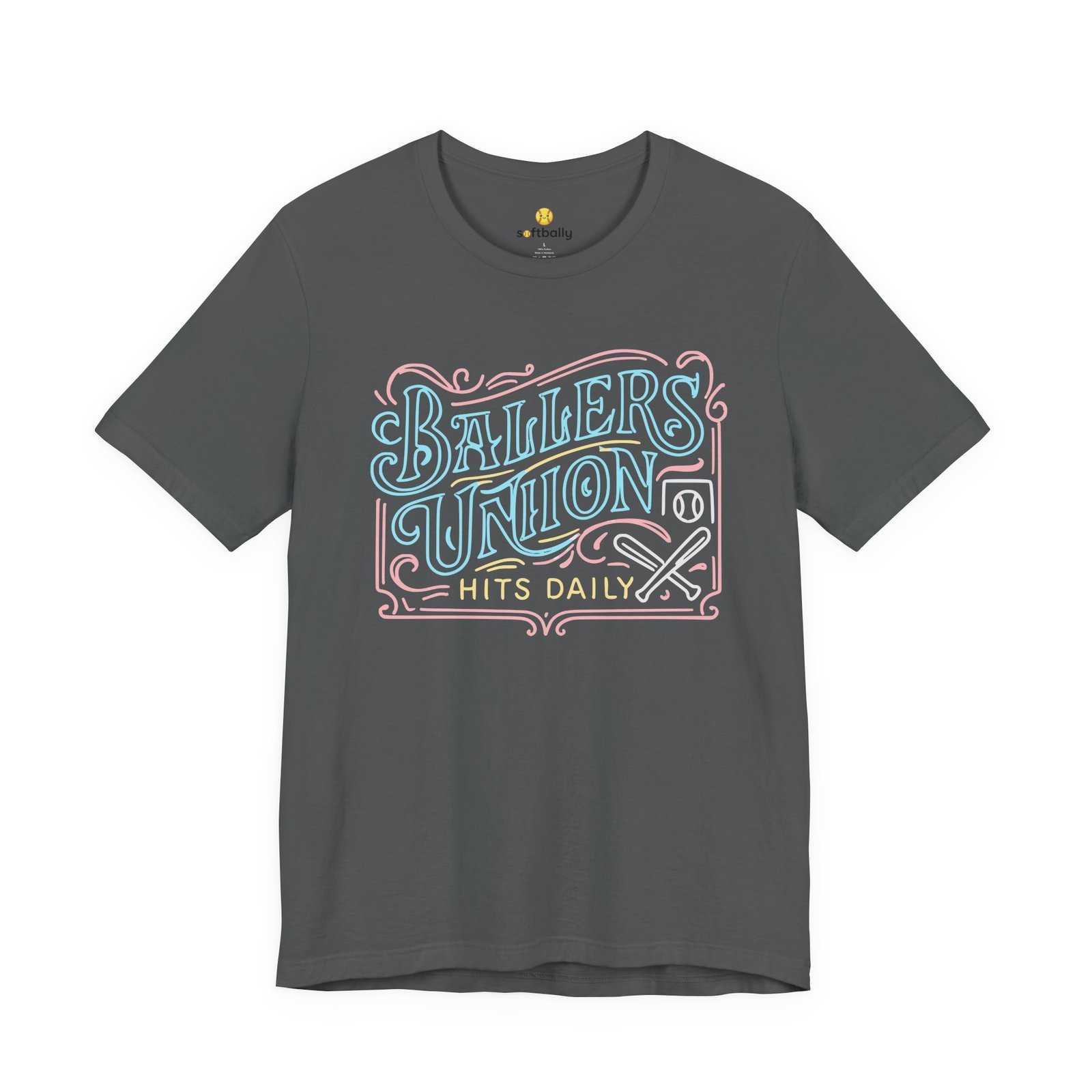 ballers union tee — 'ballers union hits daily' retro neon sign style t‑shirt ballers union tee — 'ballers union hits daily' retro neon sign style t‑shirt