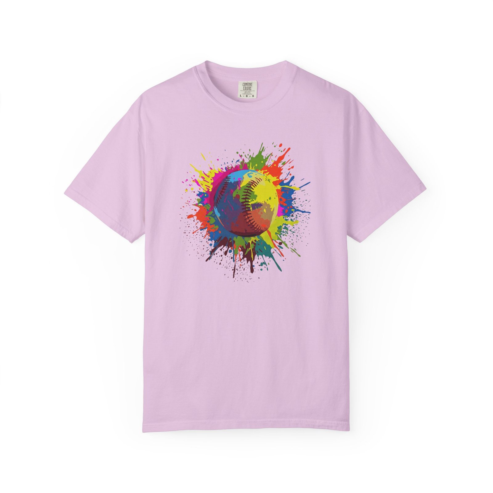 color splash softball tee — vibrant crewneck softball graphic on comfort colors 1717 shirt