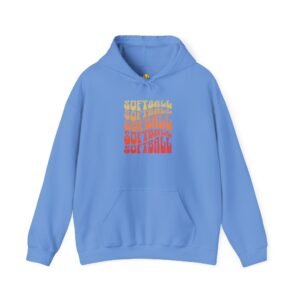 softball retro stack hoodie — vintage sunset gradient softball graphic hooded sweatshirt