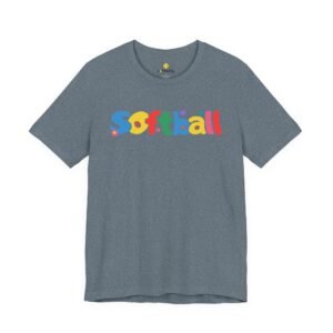 softball colorful kids tee — playful retro lettering softball shirt