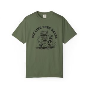 we like free bases softball raccoon graphic on comfort colors 1717 tee