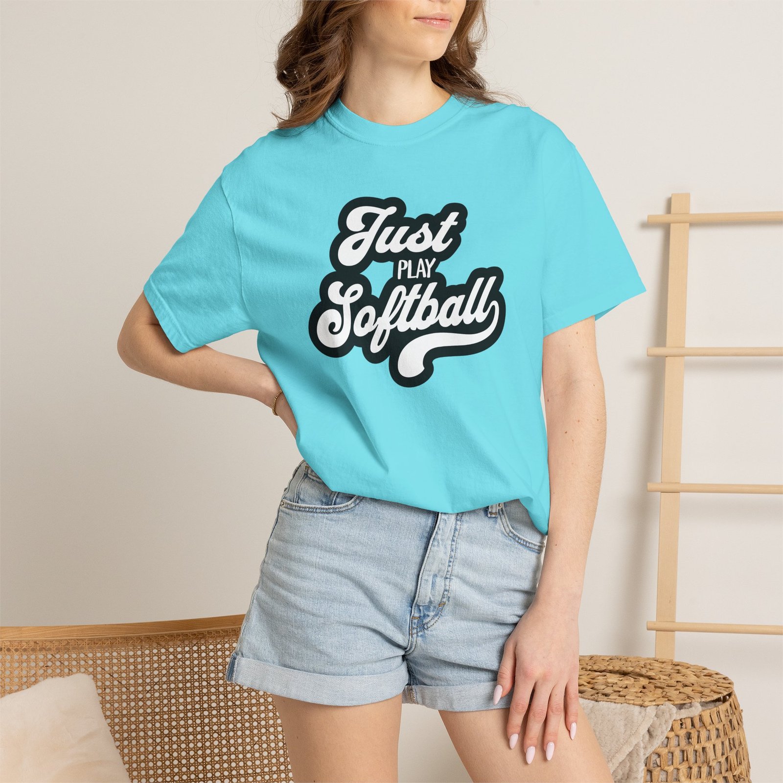 just play softball retro script t‑shirt on comfort colors 1717 tee