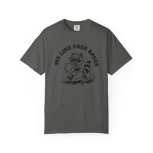 we like free bases softball raccoon graphic on comfort colors 1717 tee