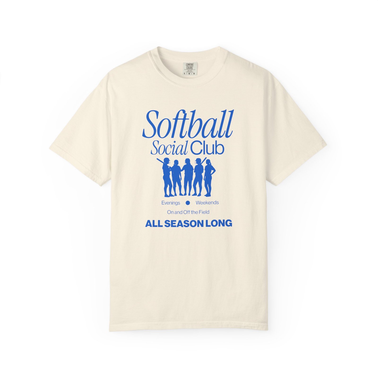 softball social club tee — all season long design on comfort colors 1717 t shirt