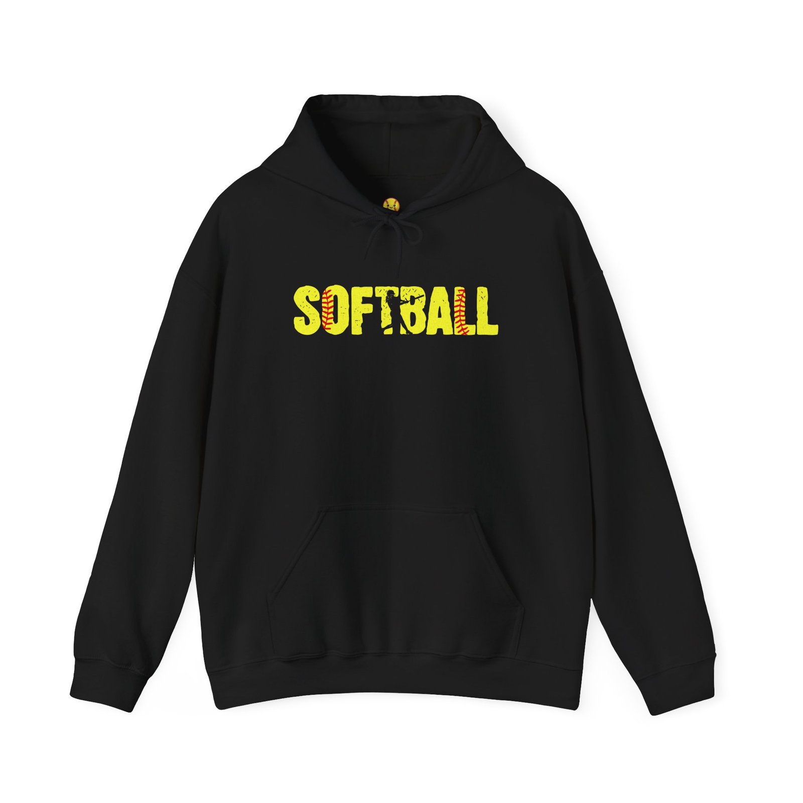 softball graphic hoodie — yellow stitch lettering in softball yellow hooded sweatshirt