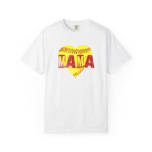 softball heart 'mama' tee — softball mom / mother shirt on comfort colors 1717 t shirt