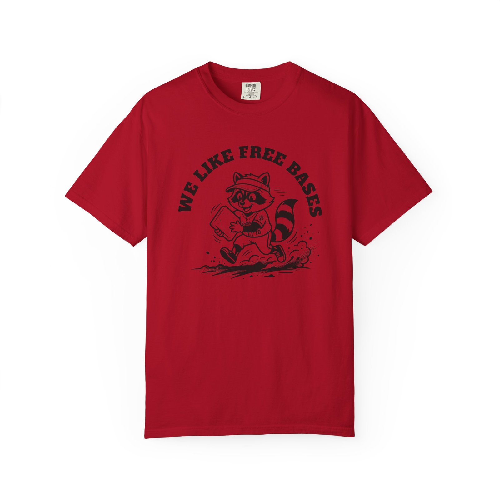 we like free bases softball raccoon graphic on comfort colors 1717 tee