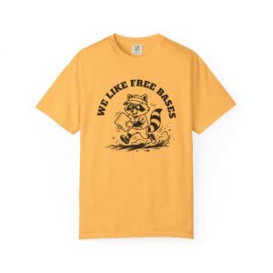 we like free bases softball raccoon graphic on comfort colors 1717 tee
