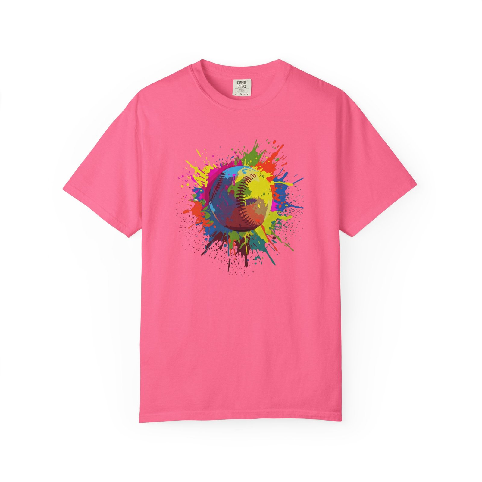 color splash softball tee — vibrant crewneck softball graphic on comfort colors 1717 shirt