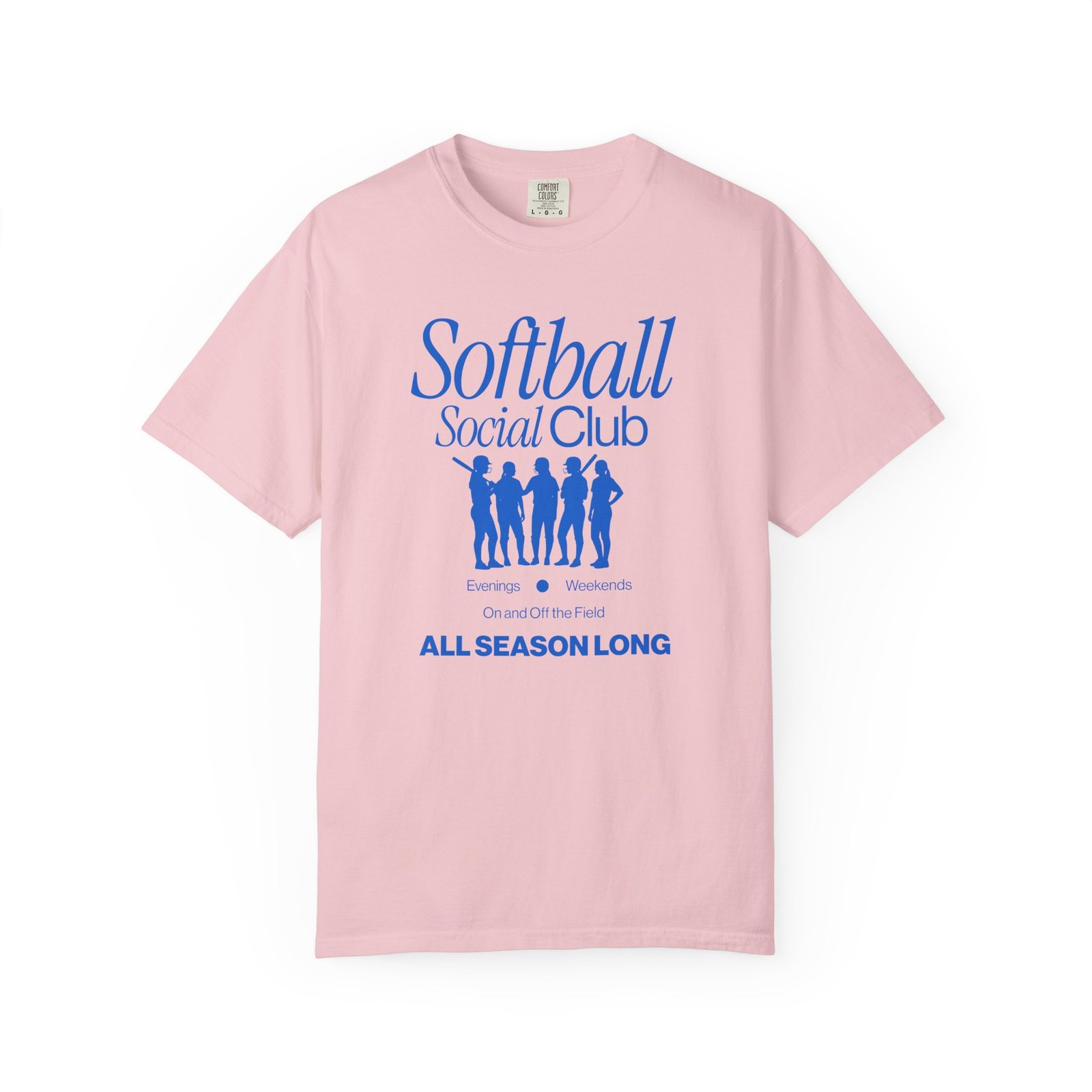 softball social club tee — all season long design on comfort colors 1717 t shirt