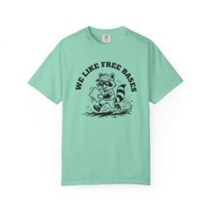 we like free bases softball raccoon graphic on comfort colors 1717 tee