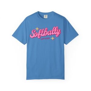 softbally “let’s go!” tee — bubble gum retro softball design on comfort colors 1717 t shirt