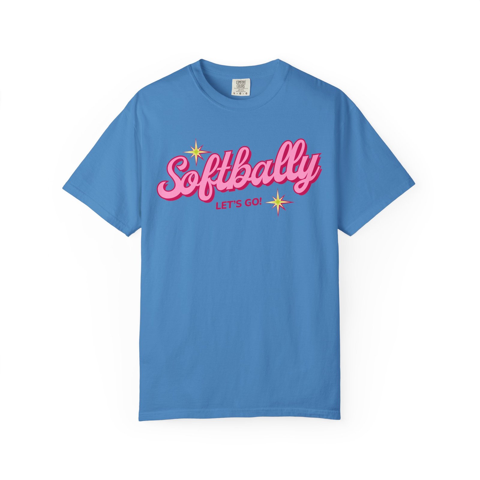 softbally “let’s go!” tee — bubble gum retro softball design on comfort colors 1717 t shirt