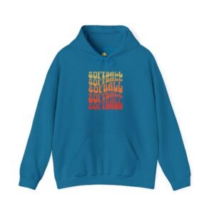 softball retro stack hoodie — vintage sunset gradient softball graphic hooded sweatshirt