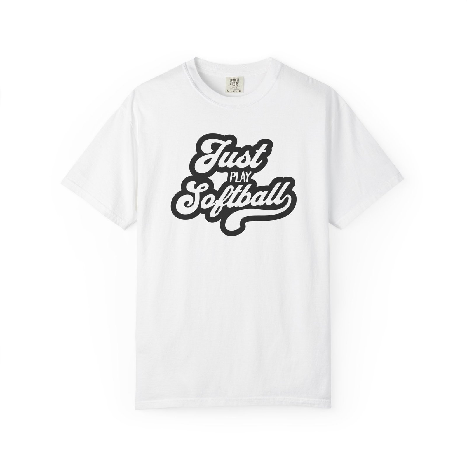 just play softball retro script t‑shirt on comfort colors 1717 tee