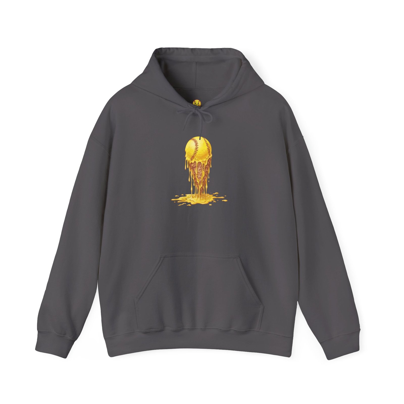 melting softball hoodie — dripping softball ice cream graphic hooded sweatshirt