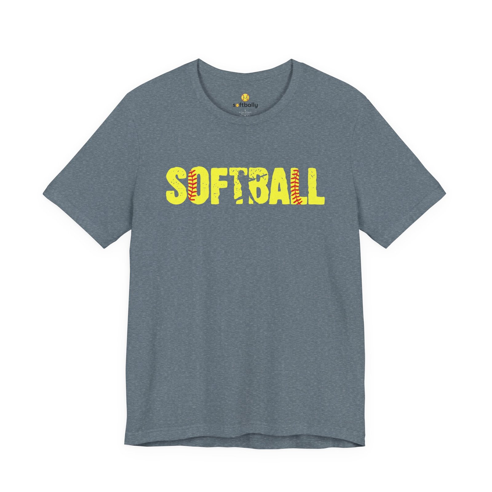 softball graphic tee — yellow stitch lettering in softball yellow tee shirt