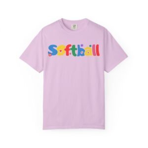 copy of softball colorful kids tee — playful retro lettering softball design on comfort colors 1717 t shirt