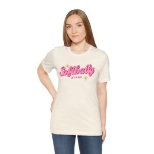 softbally “let’s go!” tee — bubble gum retro softball shirt