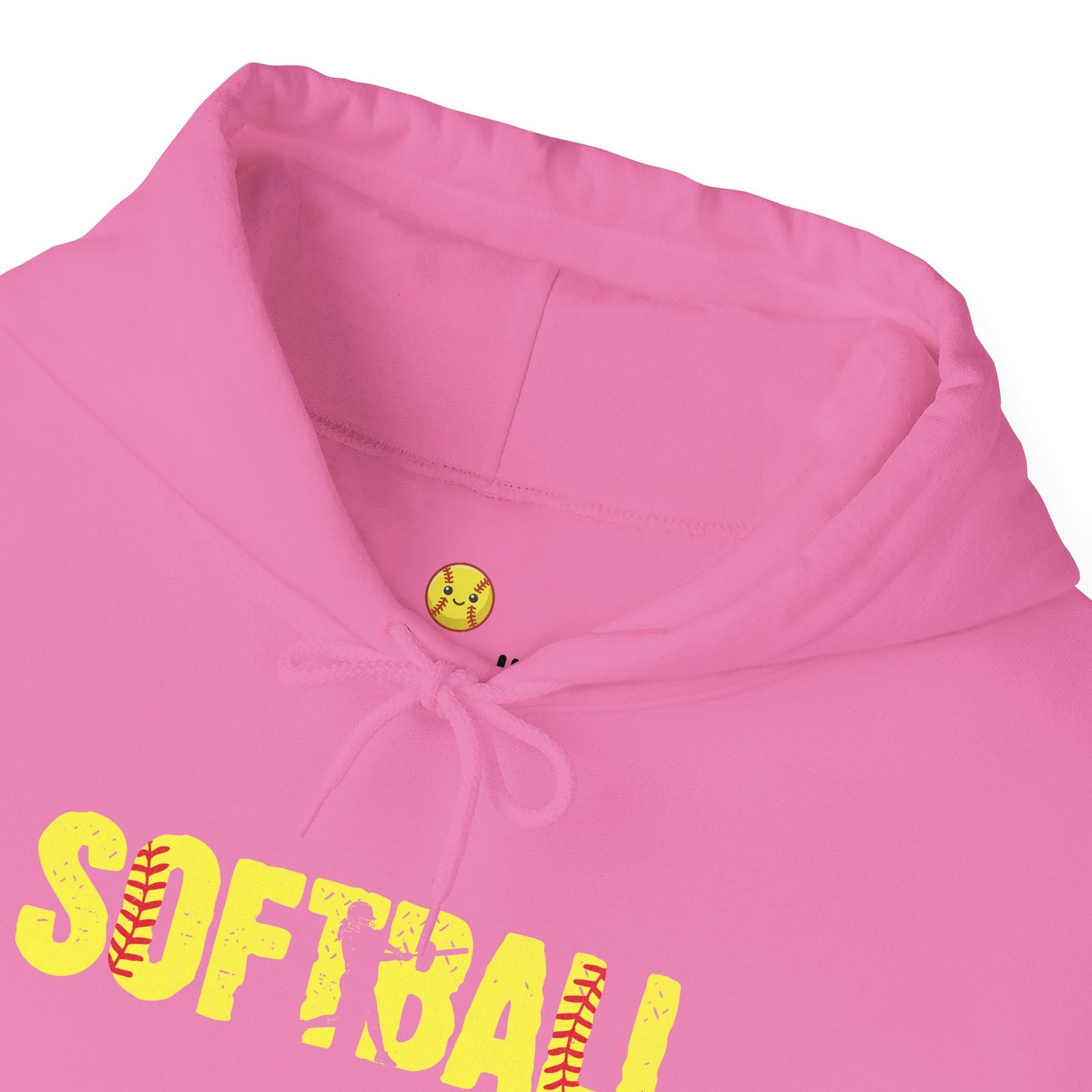 softball graphic hoodie — yellow stitch lettering in softball yellow hooded sweatshirt