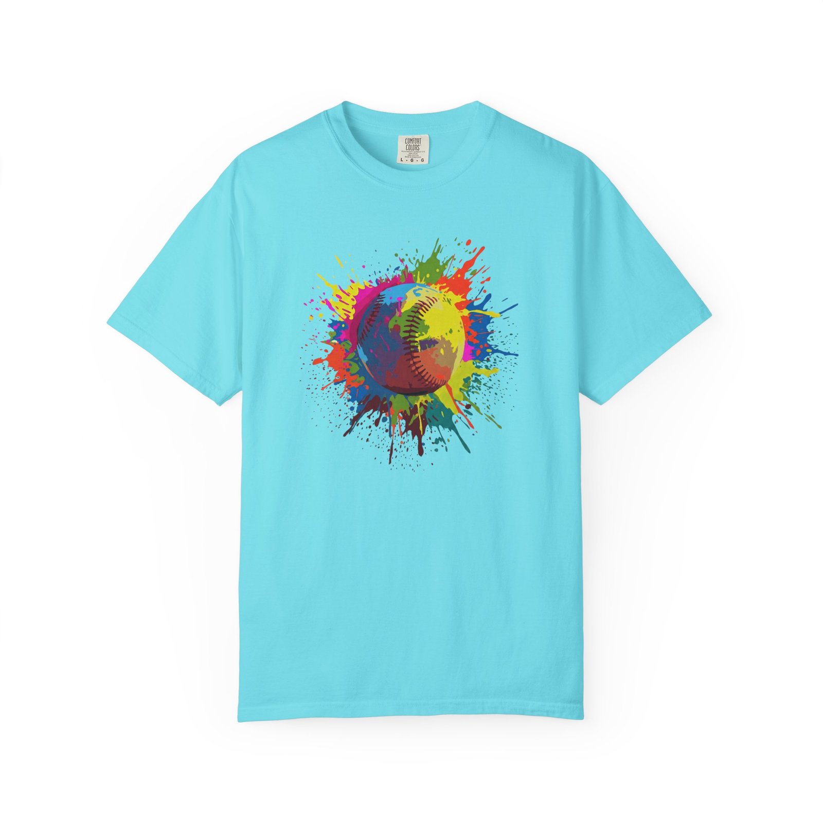 color splash softball tee — vibrant crewneck softball graphic on comfort colors 1717 shirt