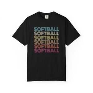 softball retro wave tee — pastel repeating softball graphic on comfort colors 1717 t shirt