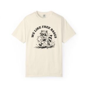 we like free bases softball raccoon graphic on comfort colors 1717 tee
