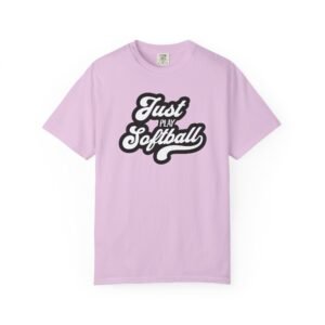 just play softball retro script t‑shirt on comfort colors 1717 tee