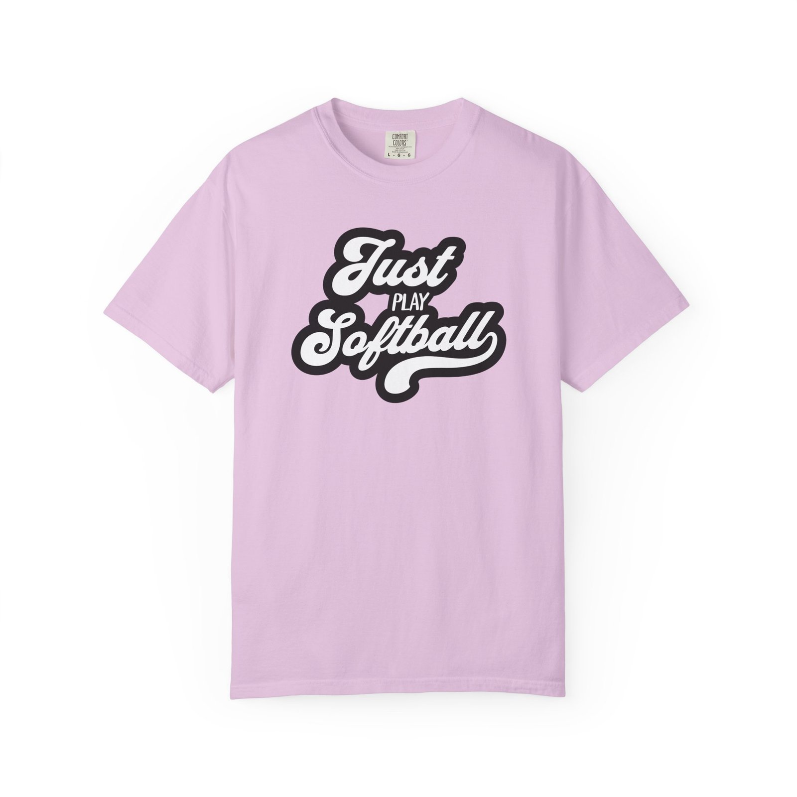 just play softball retro script t‑shirt on comfort colors 1717 tee