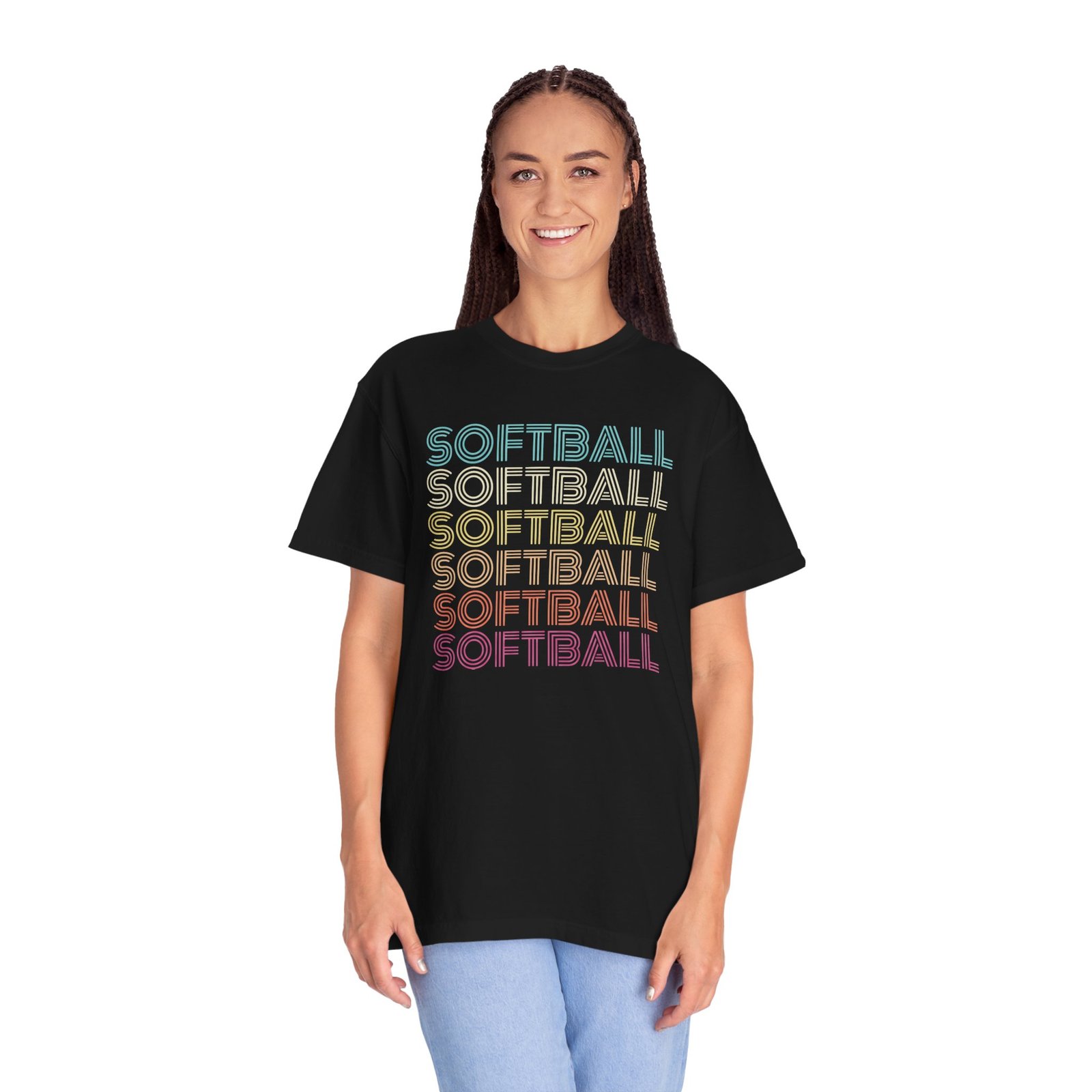 softball retro wave tee — pastel repeating softball graphic on comfort colors 1717 t shirt