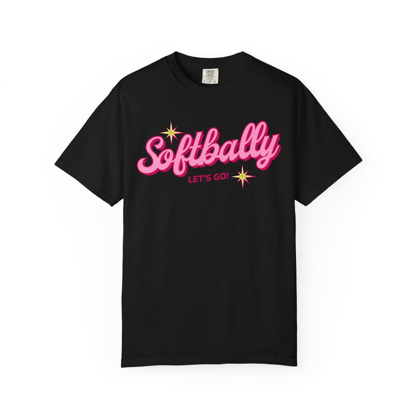 softbally “let’s go!” tee — bubble gum retro softball design on comfort colors 1717 t shirt