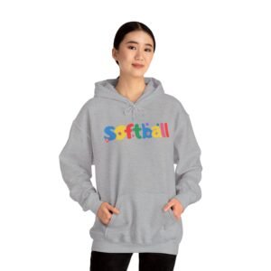 softball colorful hoody — playful retro lettering softball hooded sweatshirt